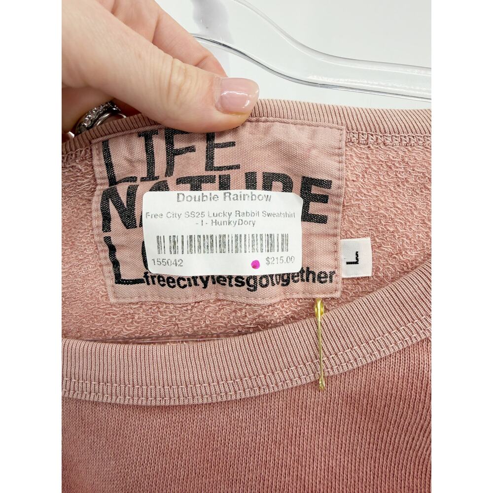 FREECITY Lucky Rabbit Sweatshirt Large NWT Rust Orange Faded Hunky Dory Raglan - Picture 2 of 5